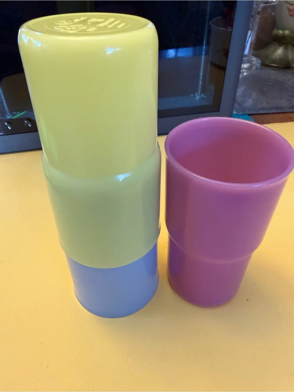 Tupperware vintage Colorful Plastic Stacking Cups - Yellow, Lavender, Purple